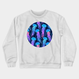 Luminescent Rainbow Jellyfish on Navy Blue Crewneck Sweatshirt